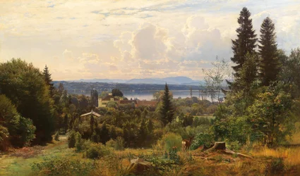 Giornata estiva sul lago di Starnberg, castello di Possenhofen in primo piano